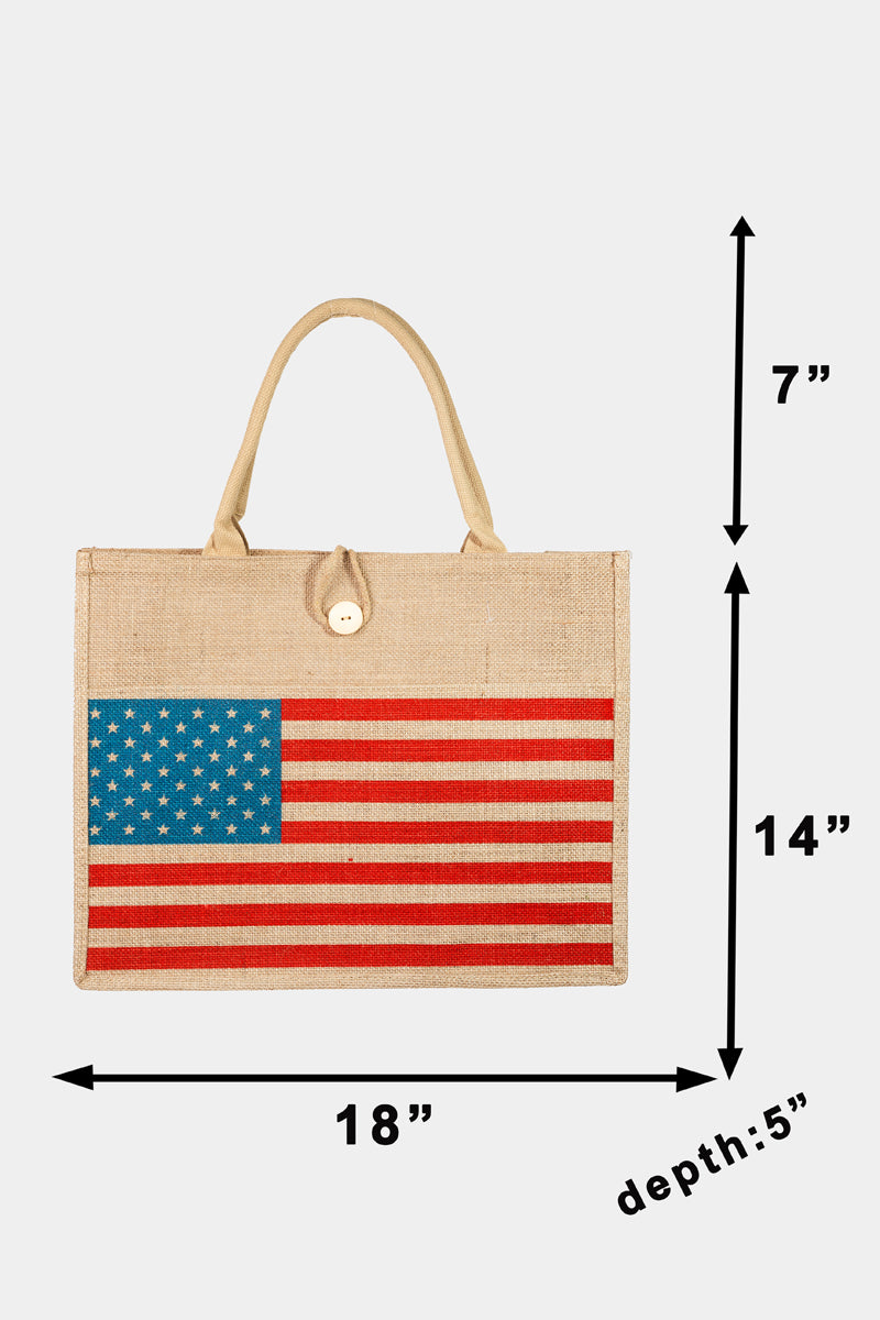 American Flag Burlap Tote Bag