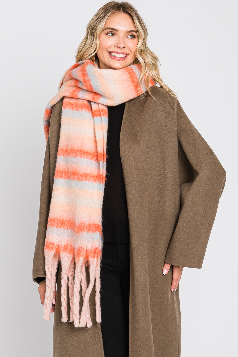 Striped Fringe Oblong Scarf