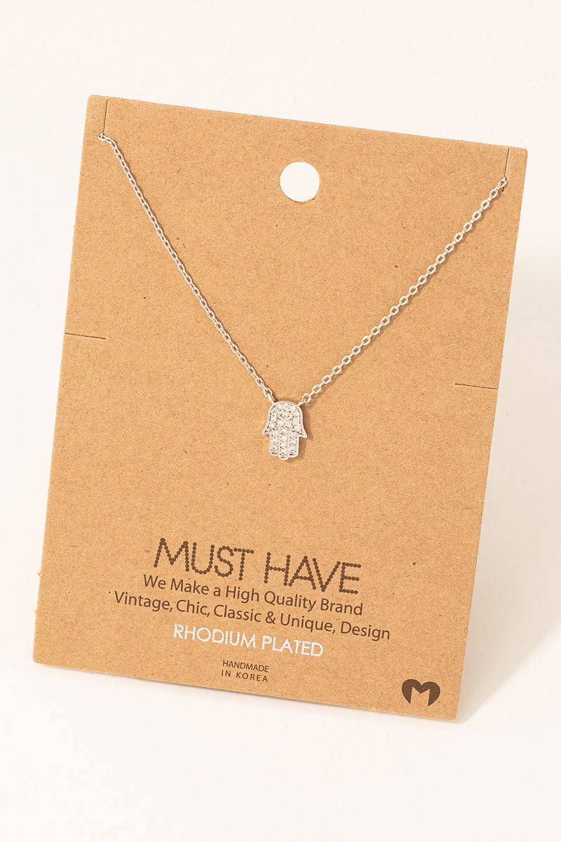 Dainty Hamsa Jewel Pendant Necklace