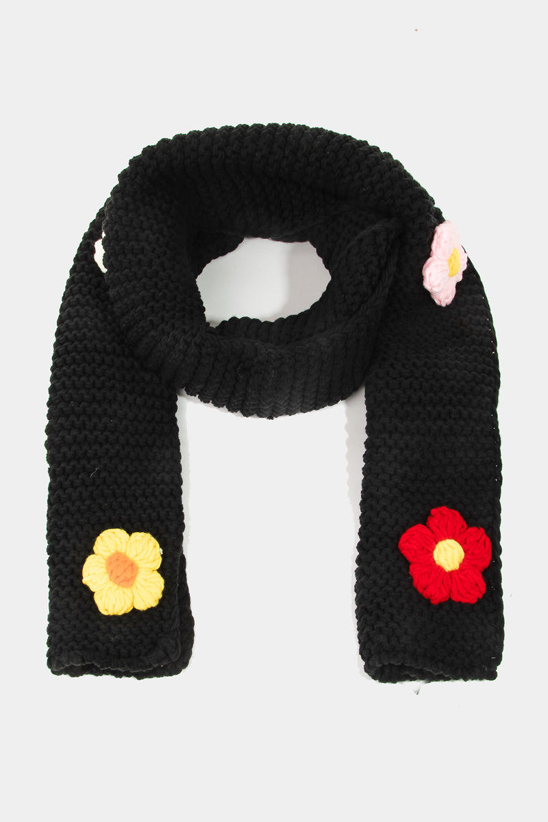 Flower Knitted Crochet Scarf