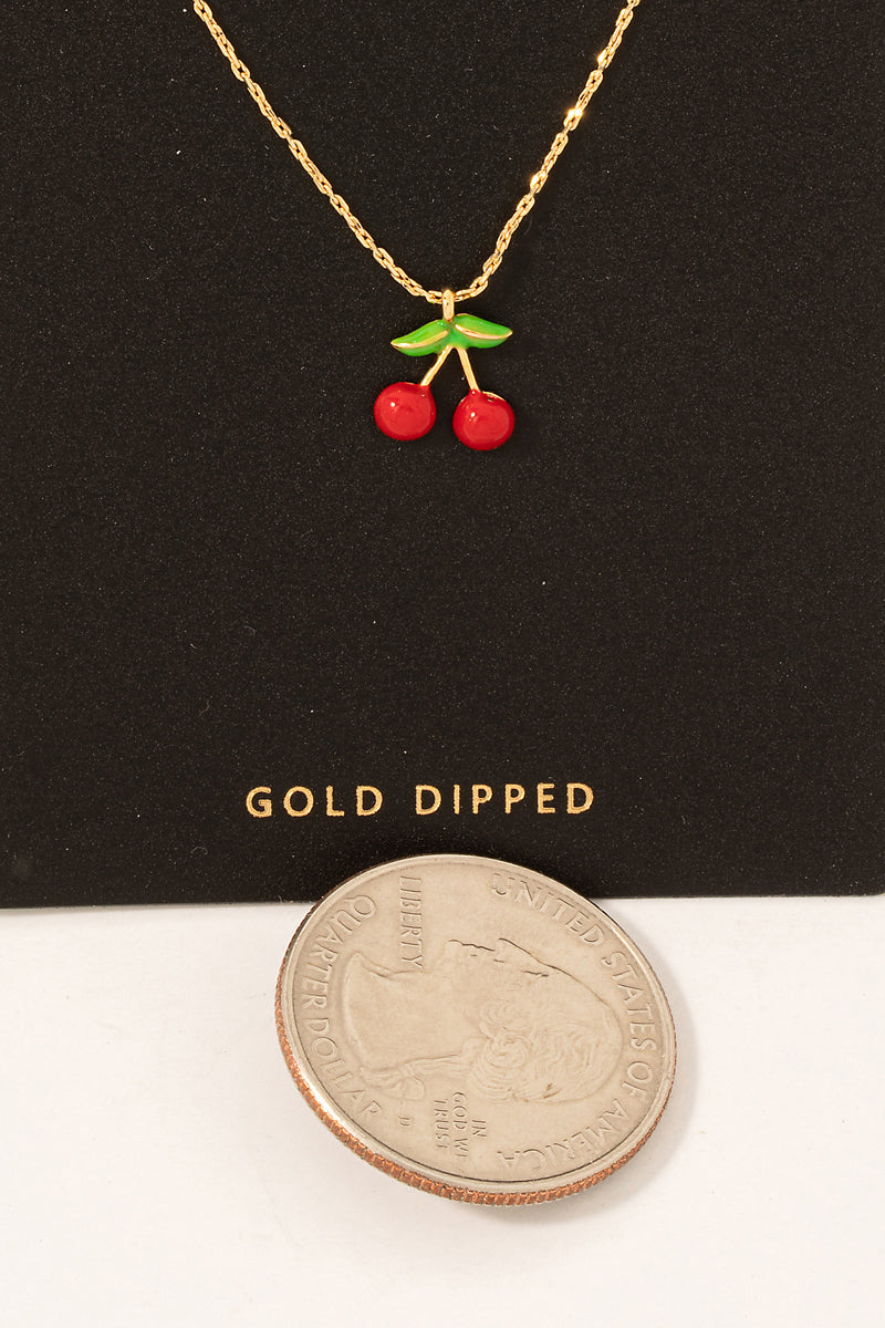 Gold Dipped Epoxy Cherry Pendant Necklace