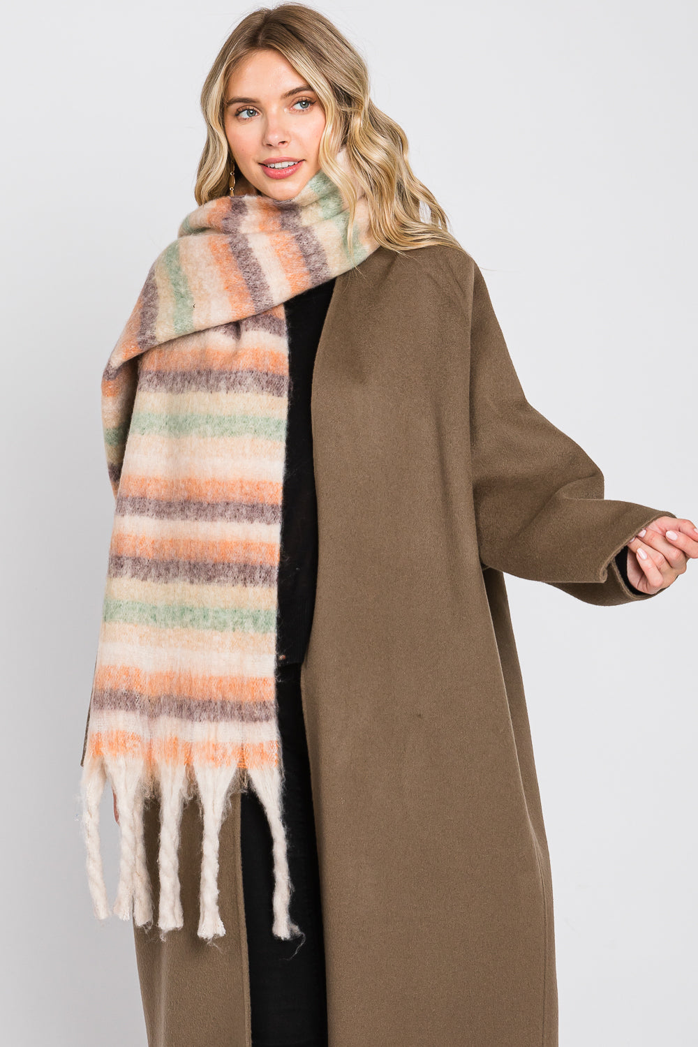 Striped Fringe Oblong Scarf