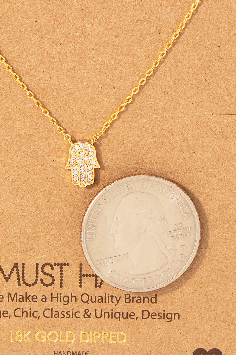 Dainty Hamsa Jewel Pendant Necklace