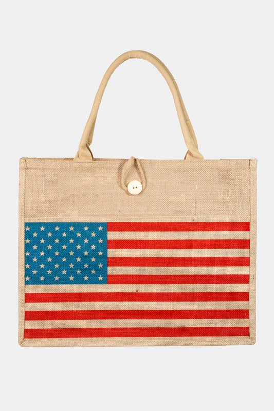 American Flag Burlap Tote Bag