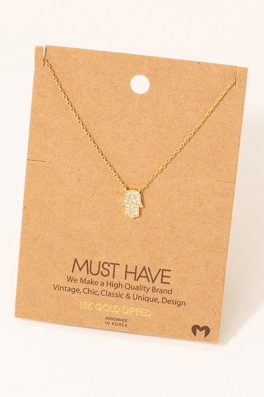 Dainty Hamsa Jewel Pendant Necklace