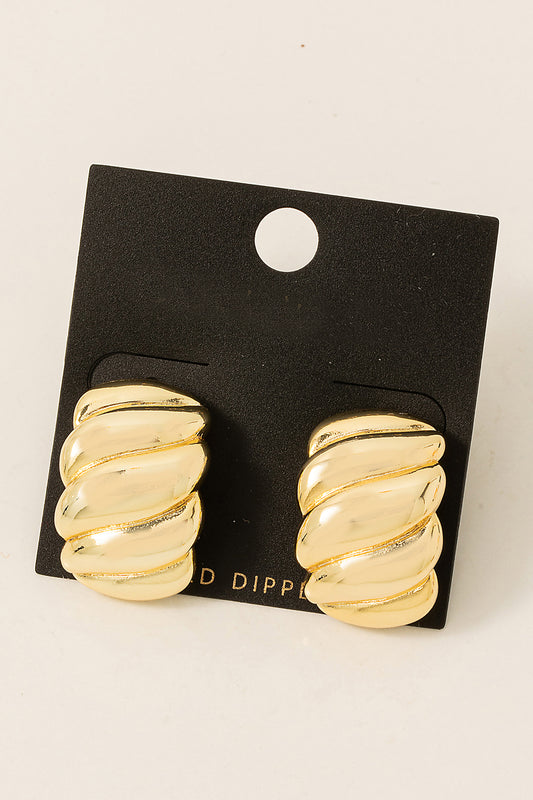 Gold Dipped Rope Textured Shield Stud Earrings