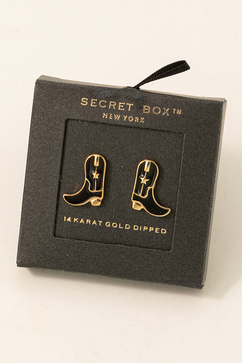 Secret Box Enamel Cowboy Boot Stud Earrings