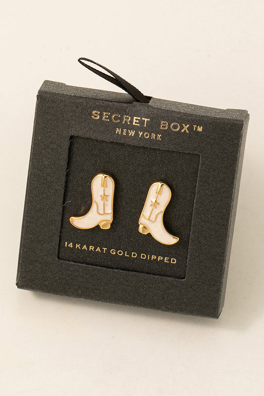 Secret Box Enamel Cowboy Boot Stud Earrings