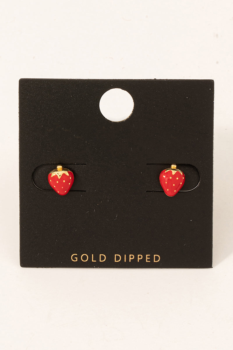 Gold Dipped Epoxy Strawberry Stud Earrings