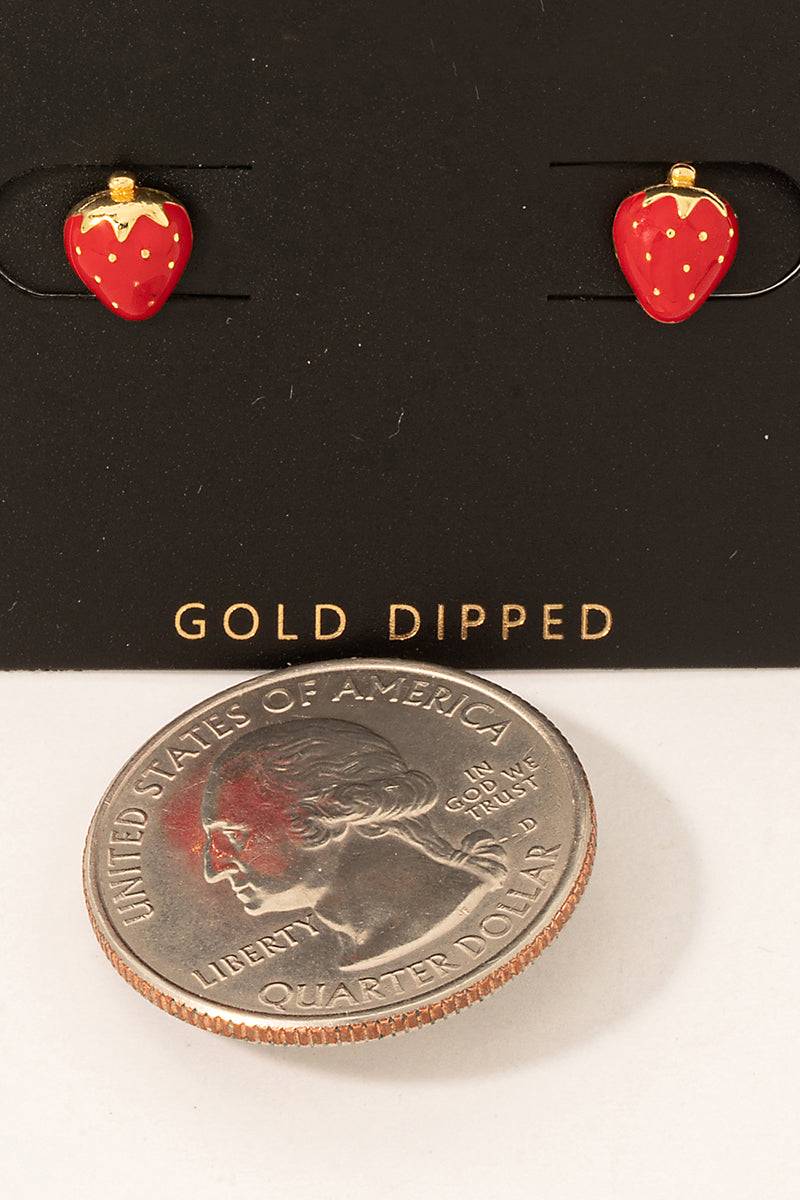 Gold Dipped Epoxy Strawberry Stud Earrings