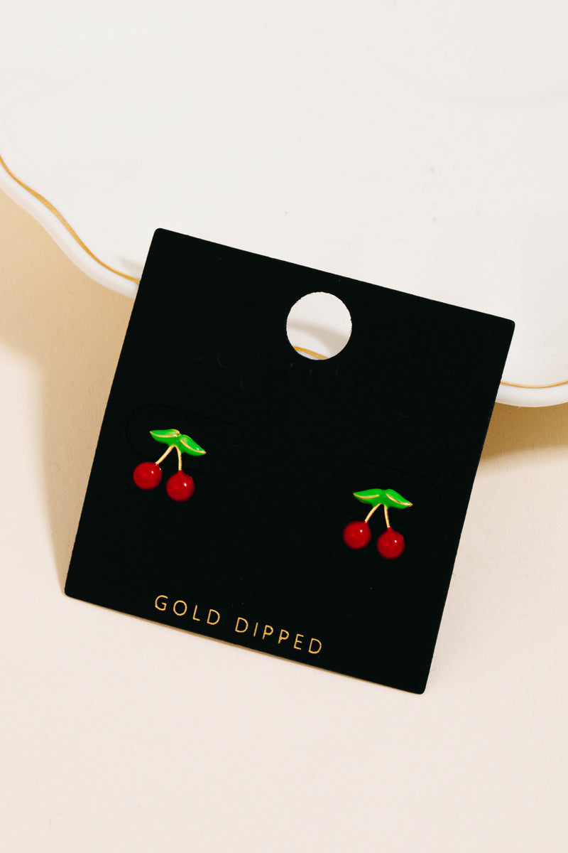 Gold Dipped Mini Cherry Stud Earrings