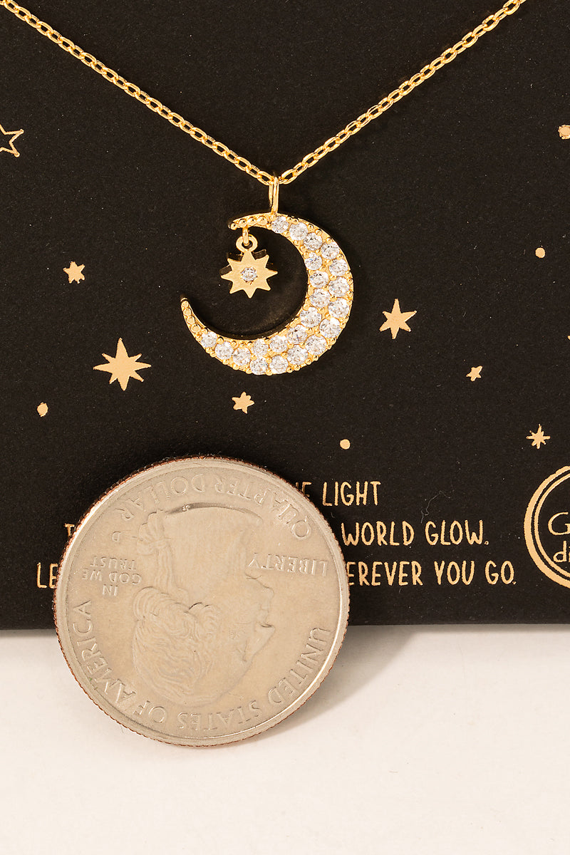 Gold Dipped Sparkle Star And Moon Pendant Necklace