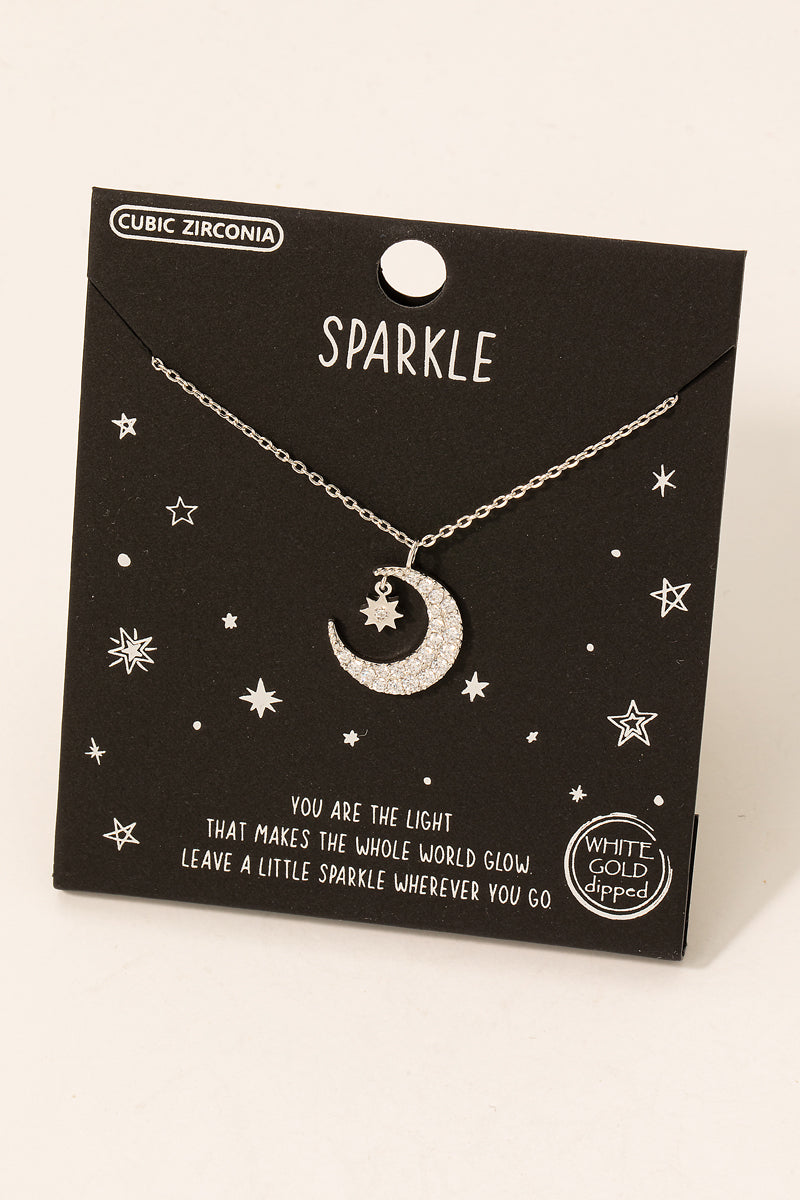 Gold Dipped Sparkle Star And Moon Pendant Necklace