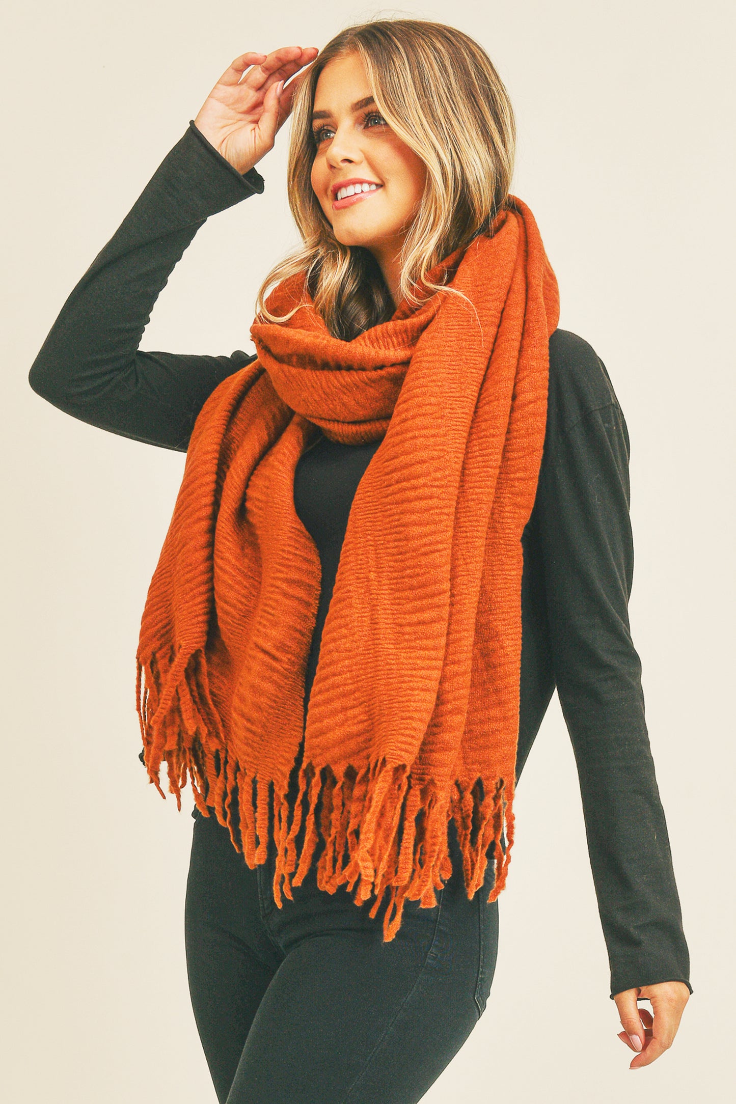 Solid Pleaded Oblong Scarf