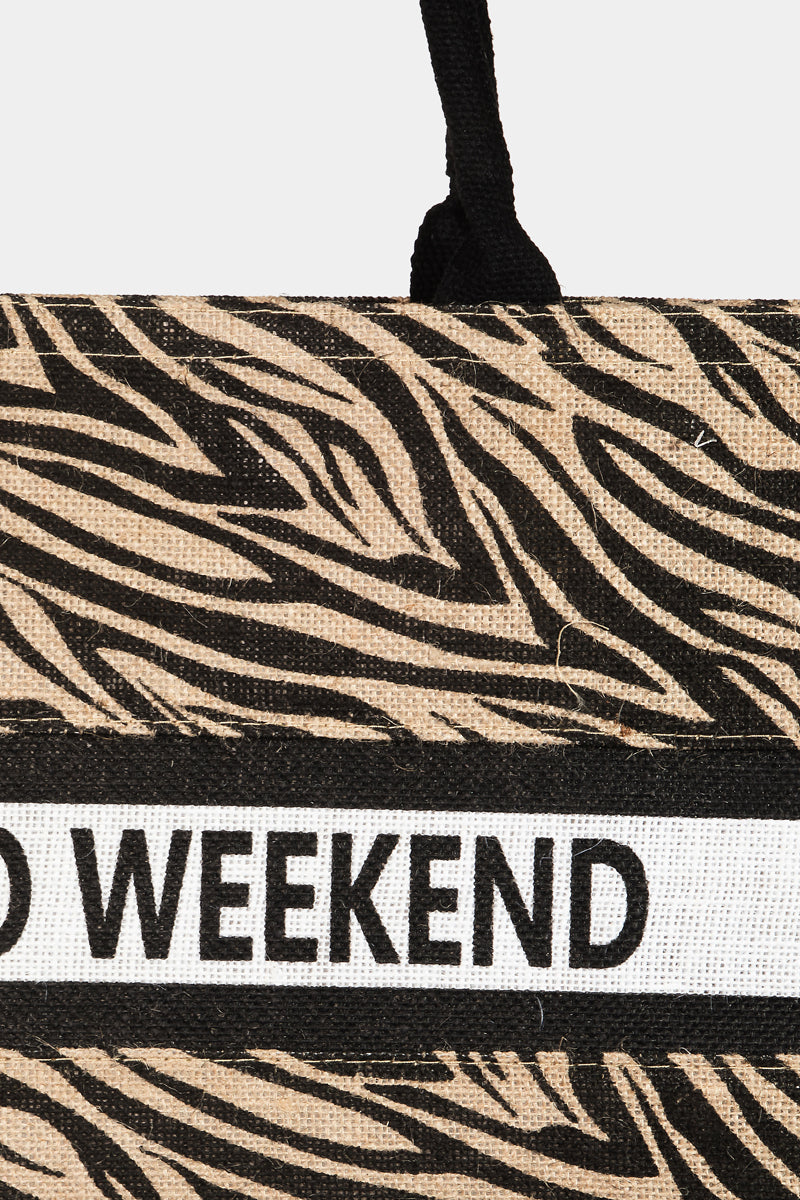 Zebra Print Hello Weekend Tote Bag