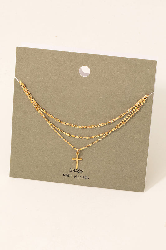 Cross Pendant Layered Dainty Chain Necklace