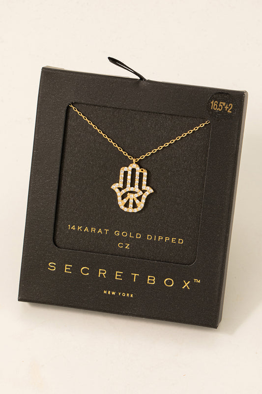 Secret Box Pave Hamsa Hand Pendant Necklace