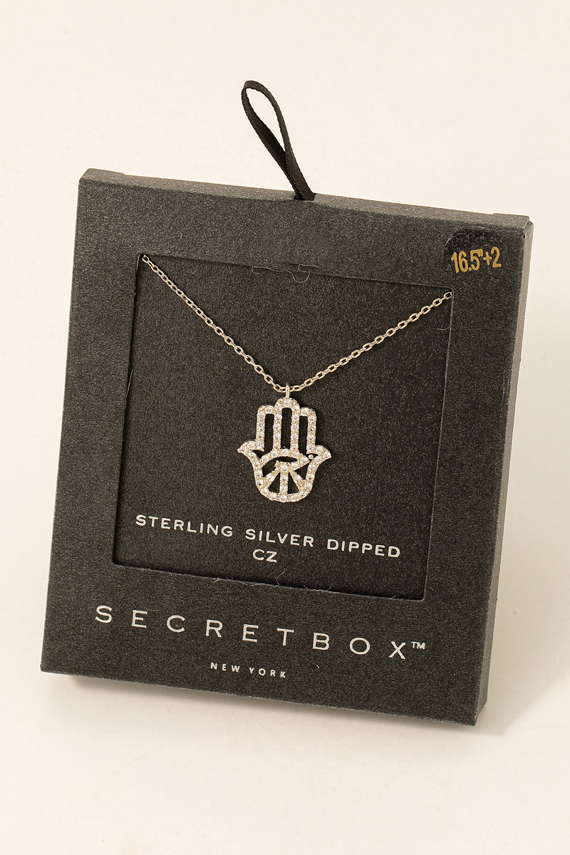 Secret Box Pave Hamsa Hand Pendant Necklace