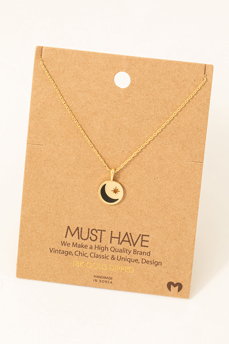 Gold Dipped Crescent Star Coin Pendant Necklace