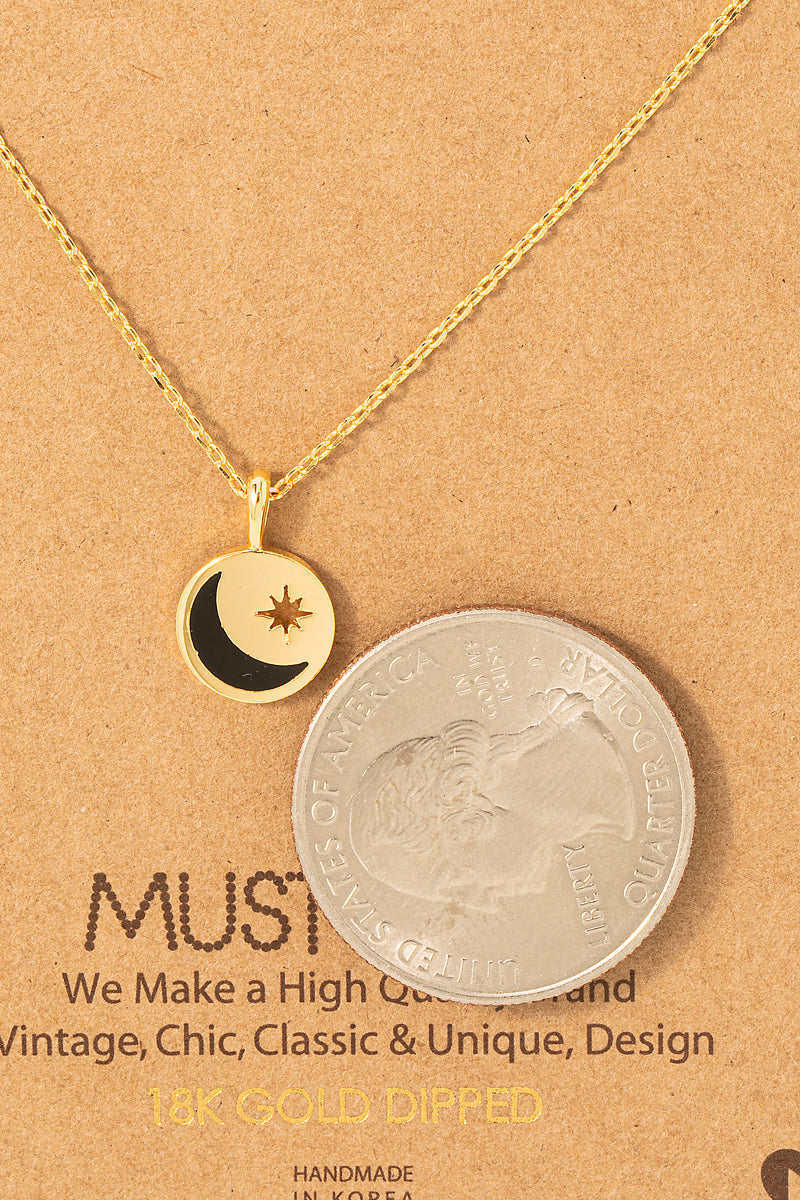 Gold Dipped Crescent Star Coin Pendant Necklace