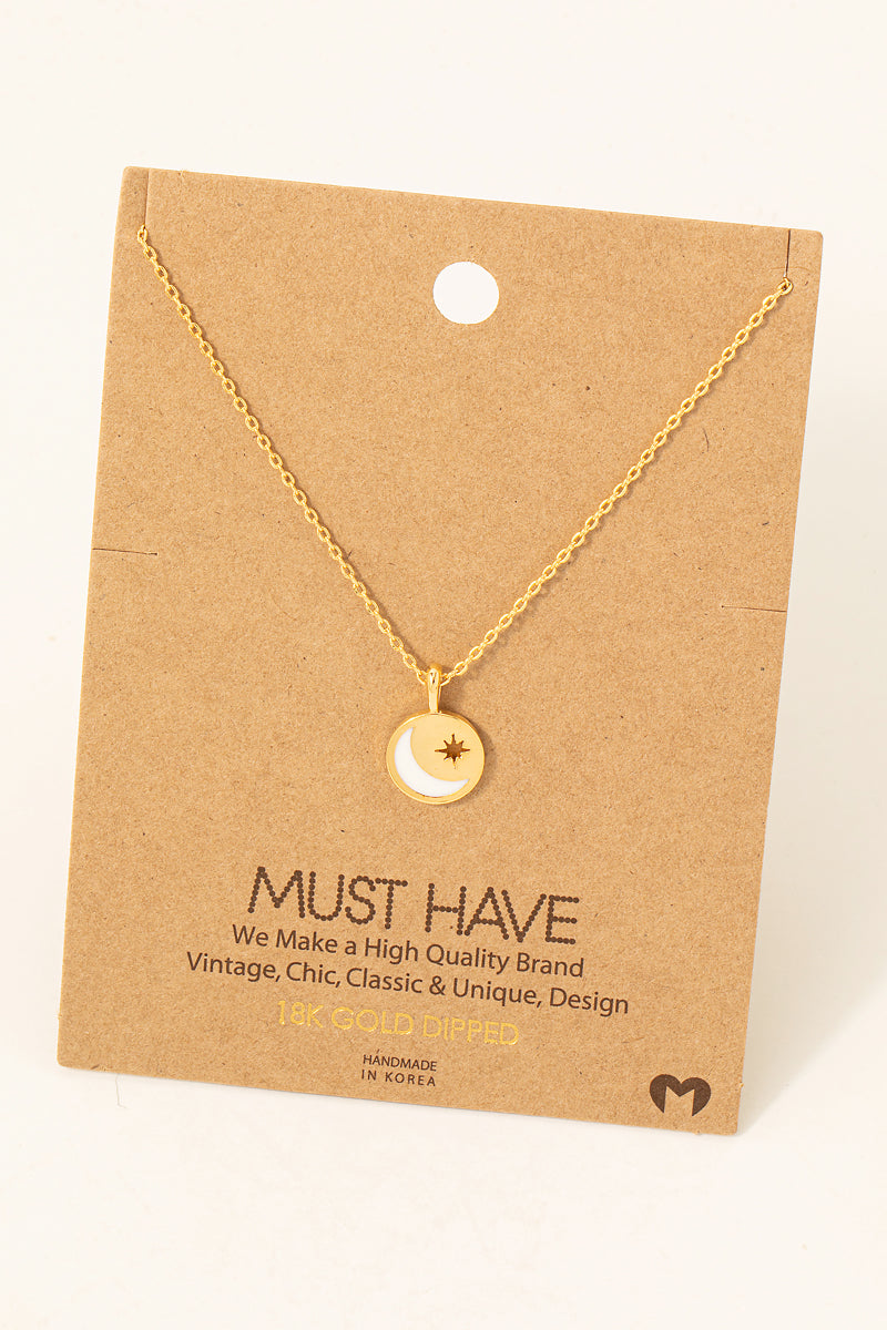 Gold Dipped Crescent Star Coin Pendant Necklace