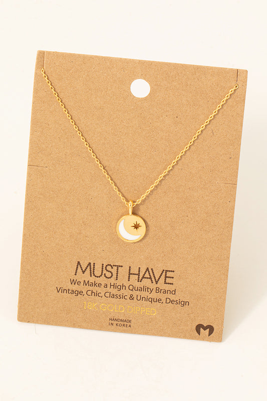 Gold Dipped Crescent Star Coin Pendant Necklace