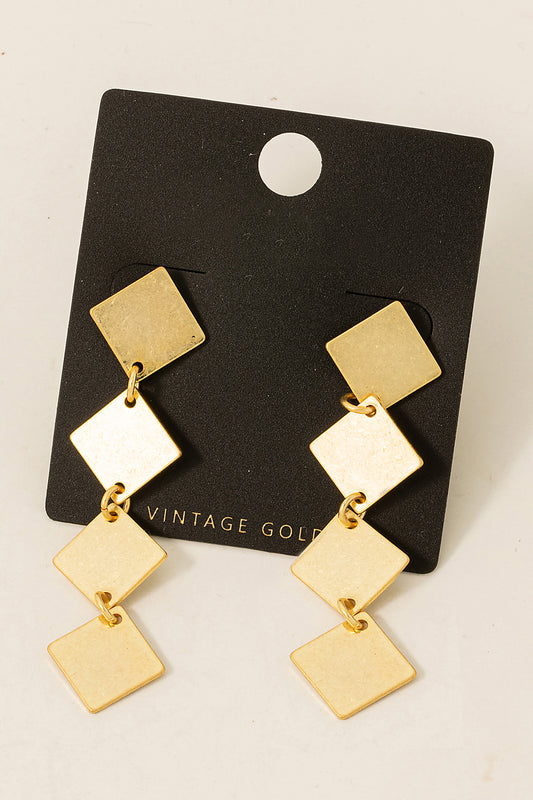 Gold Dipped Square Chain Dangle Earrings