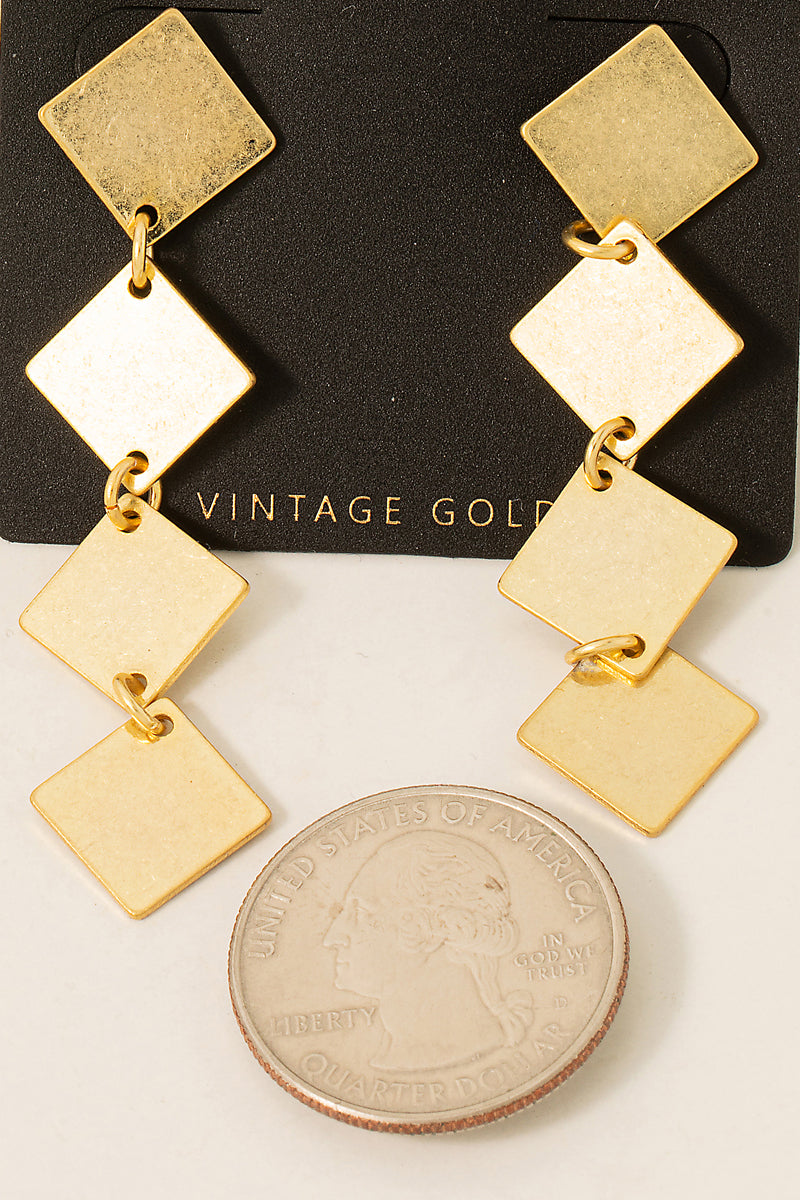 Gold Dipped Square Chain Dangle Earrings