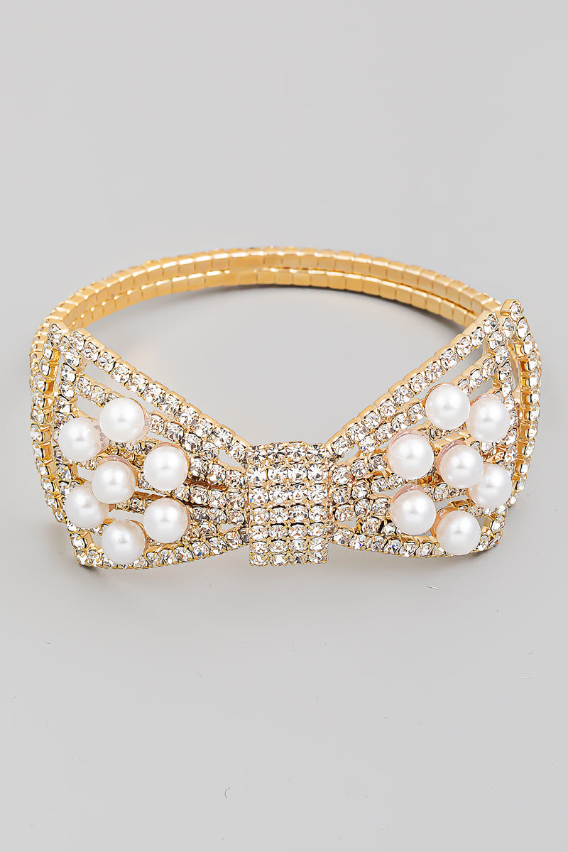 Pave Pearl Rhinestone Bangle Bracelet