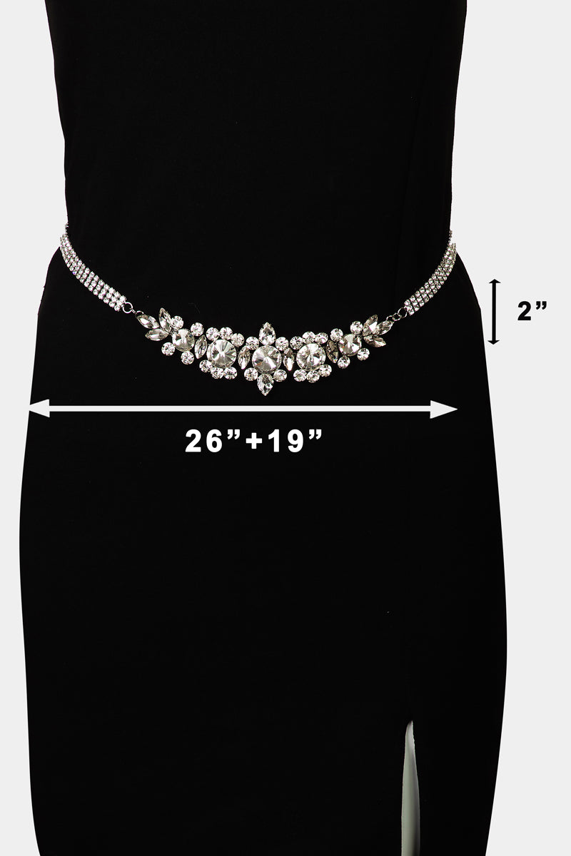 Bridal Rhinestone Flower Chain Belt