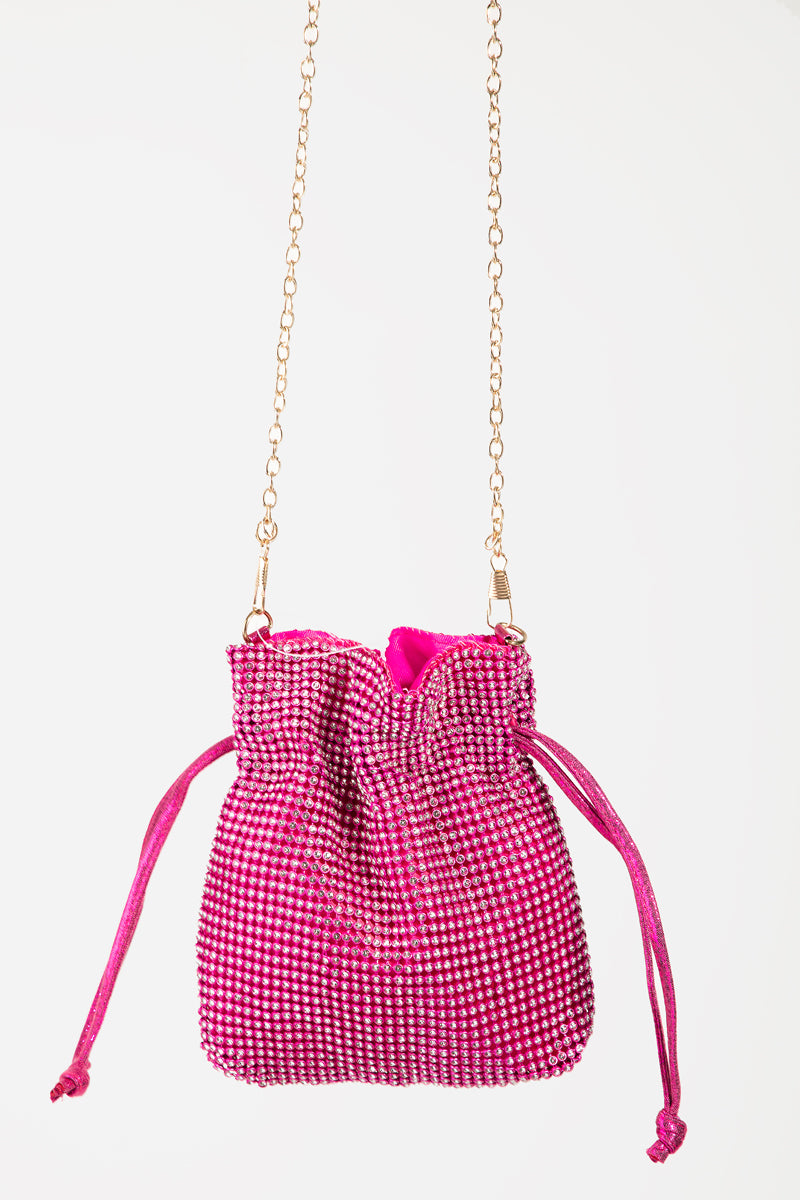 Pave Rhinestone Drawstring Bag