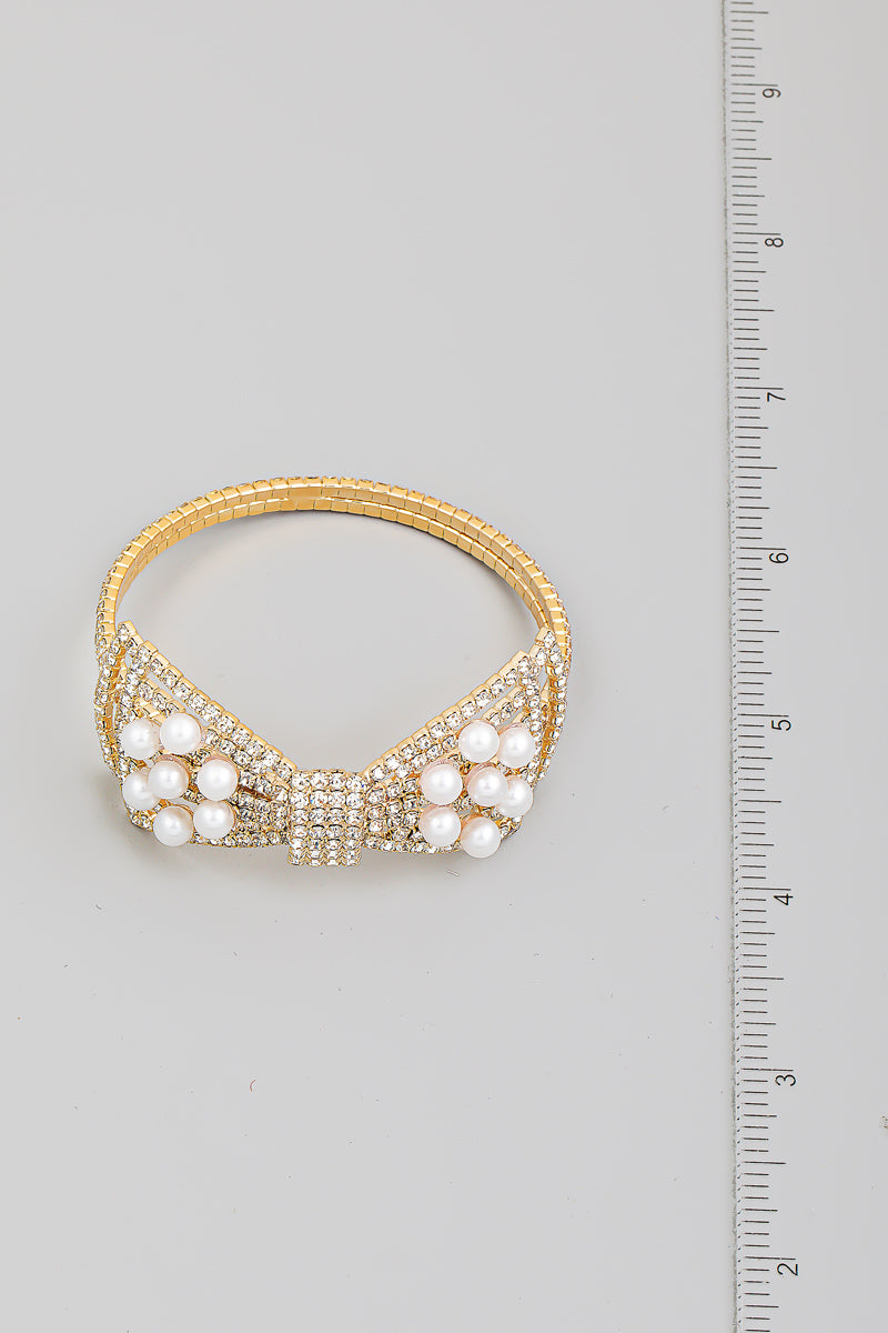 Pave Pearl Rhinestone Bangle Bracelet