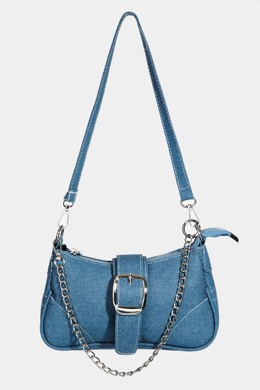Blue Denim Buckle Strap Hand Bag