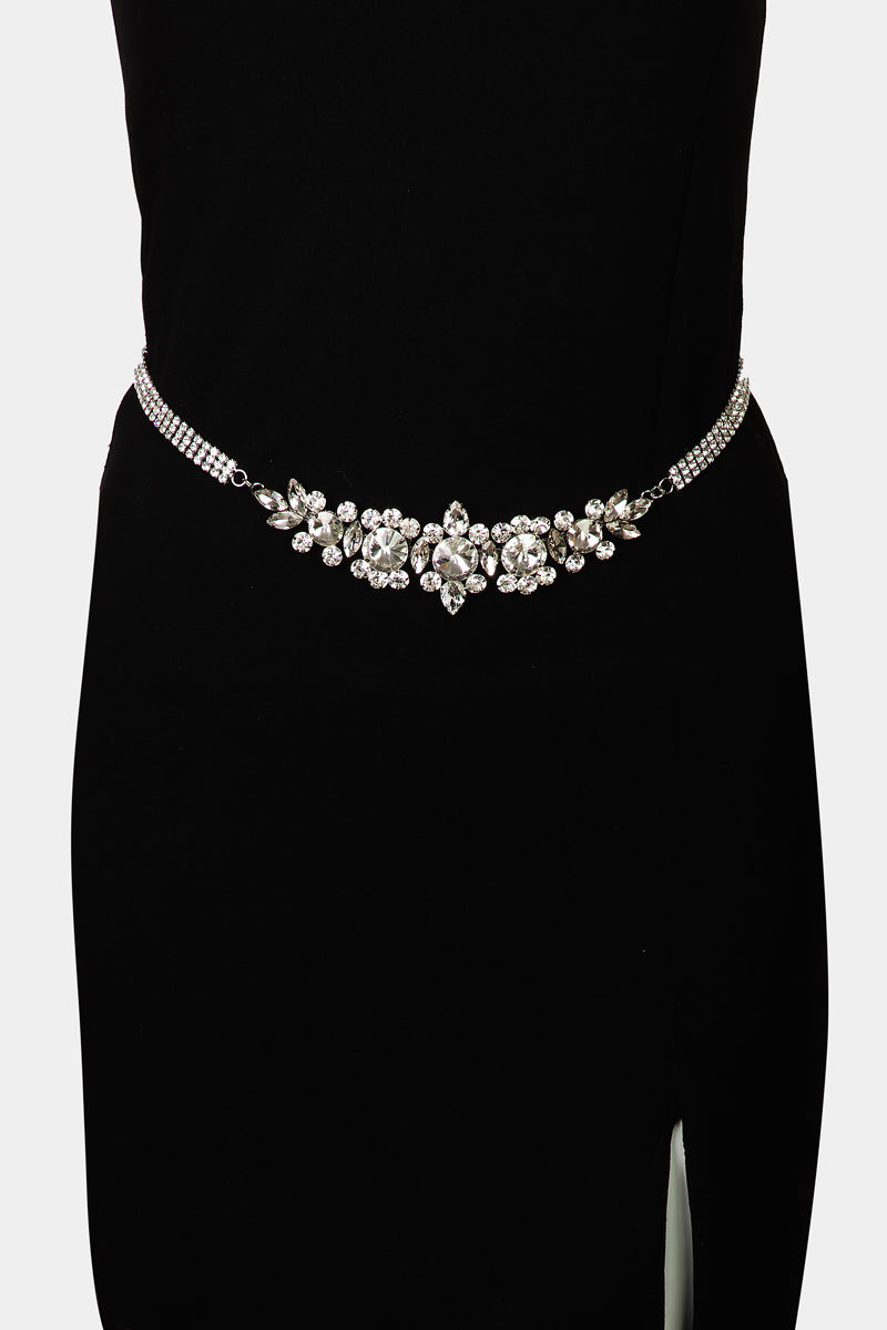 Bridal Rhinestone Flower Chain Belt