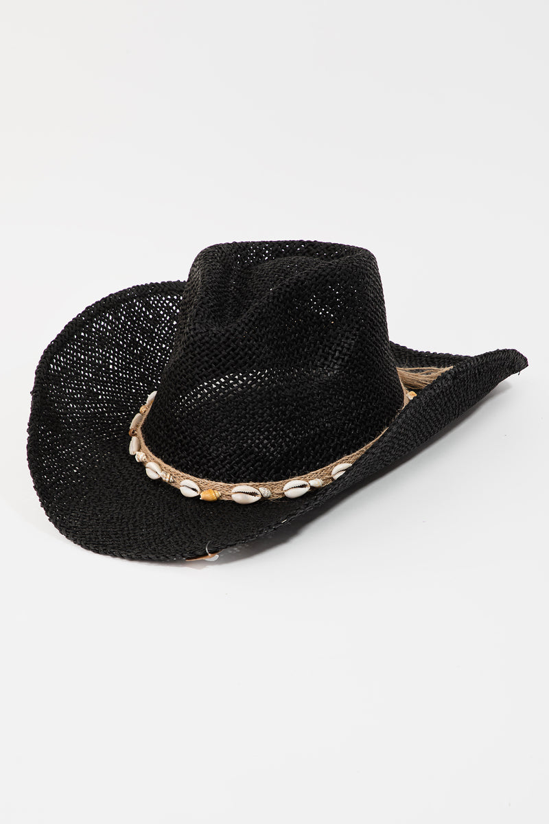 Straw Weave Cowrie Shell Rope Strap Cowboy Hat