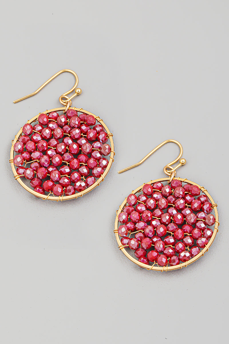 Seed Beaded Circle Disc Drop Earrings