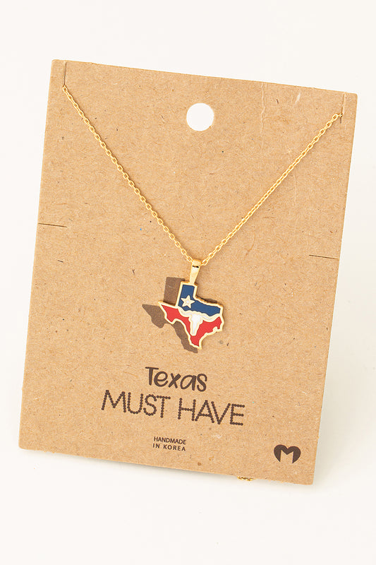 Long Horn Texas State Pendant Necklace