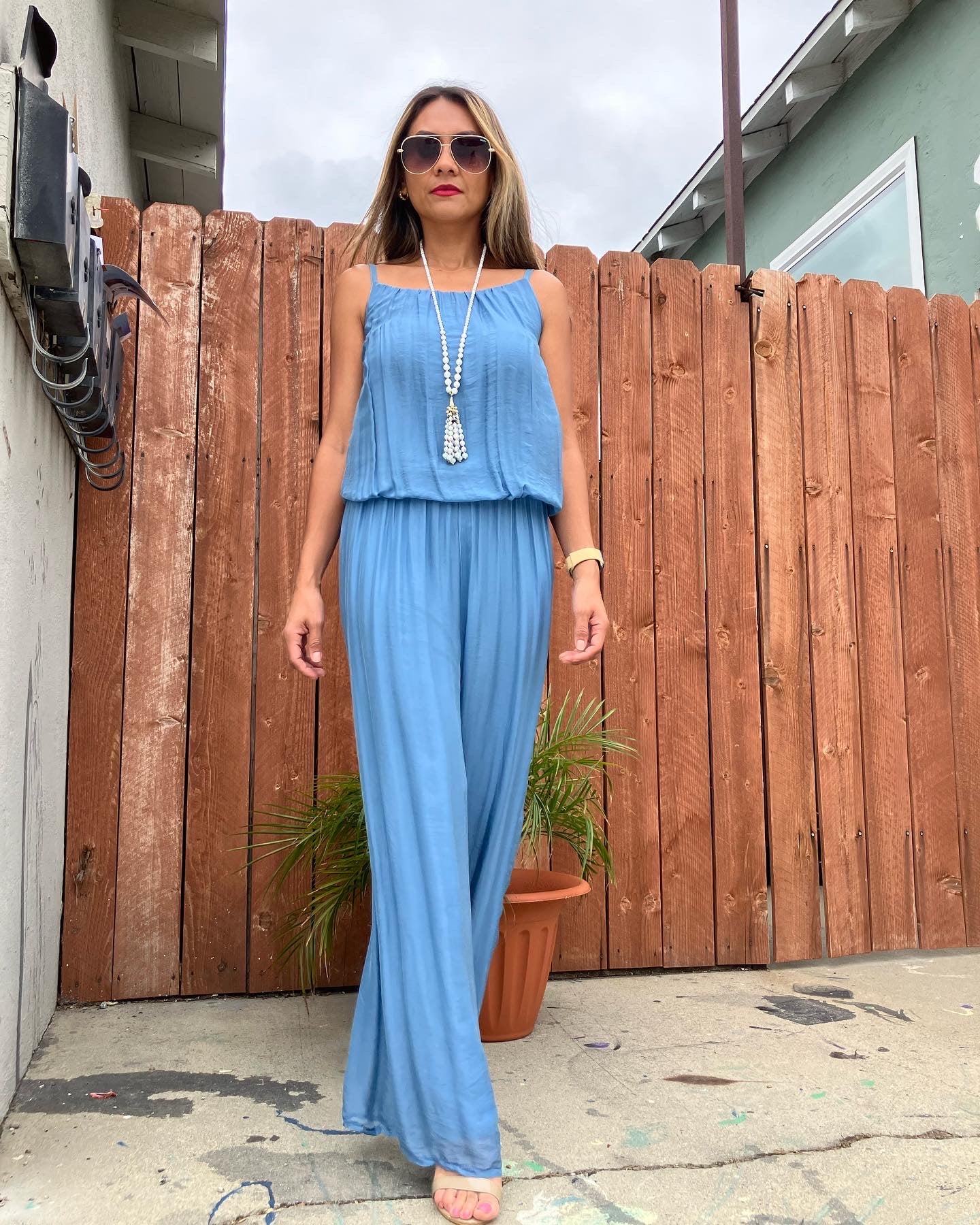 Made in Italy Light Blue Silk Jumpsuit