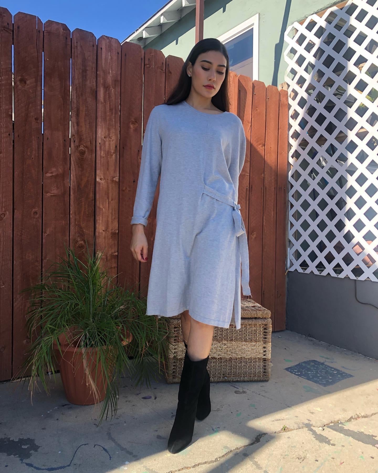 Lightweight Header Grey Sweater Dress