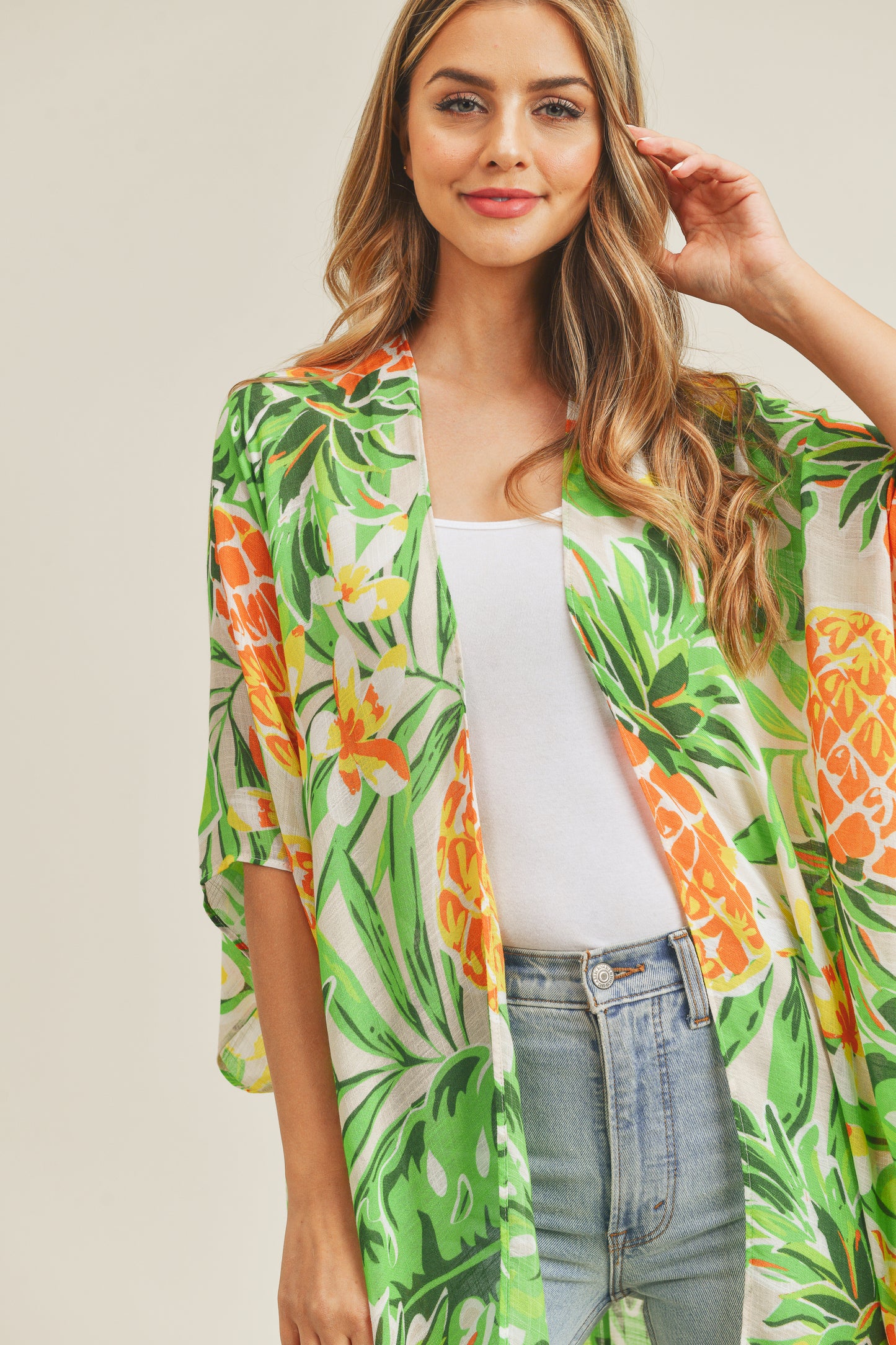 Tropical Leaf Pineapple Kimono