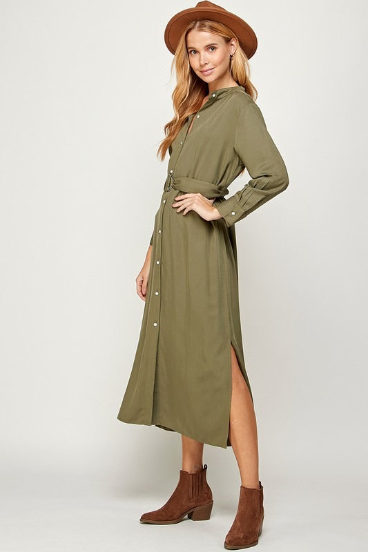 Olive Green Long Sleeves Dress