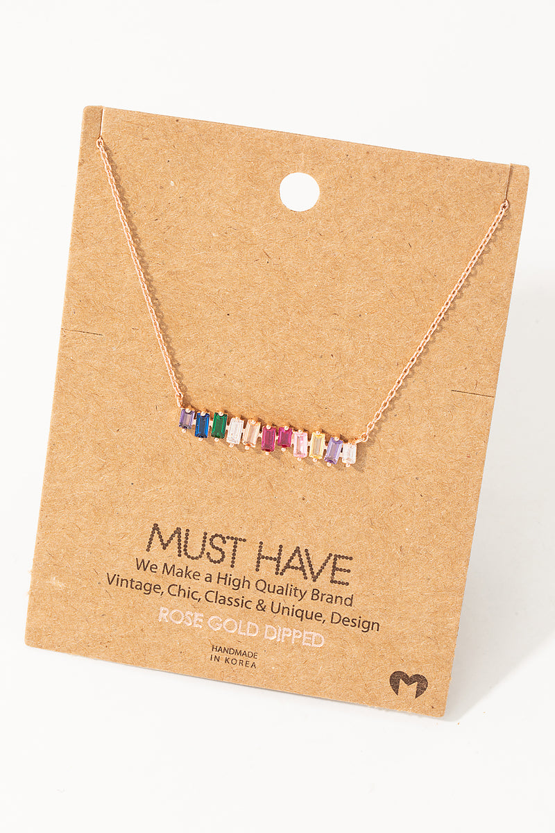 Rainbow Rhinestone Bar Charm Necklace