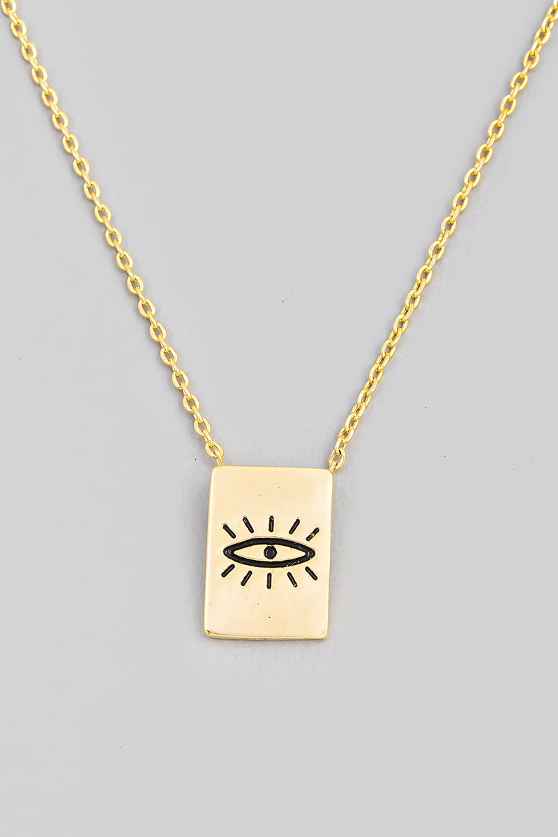 Rectangle Evil Eye Pendant Necklace