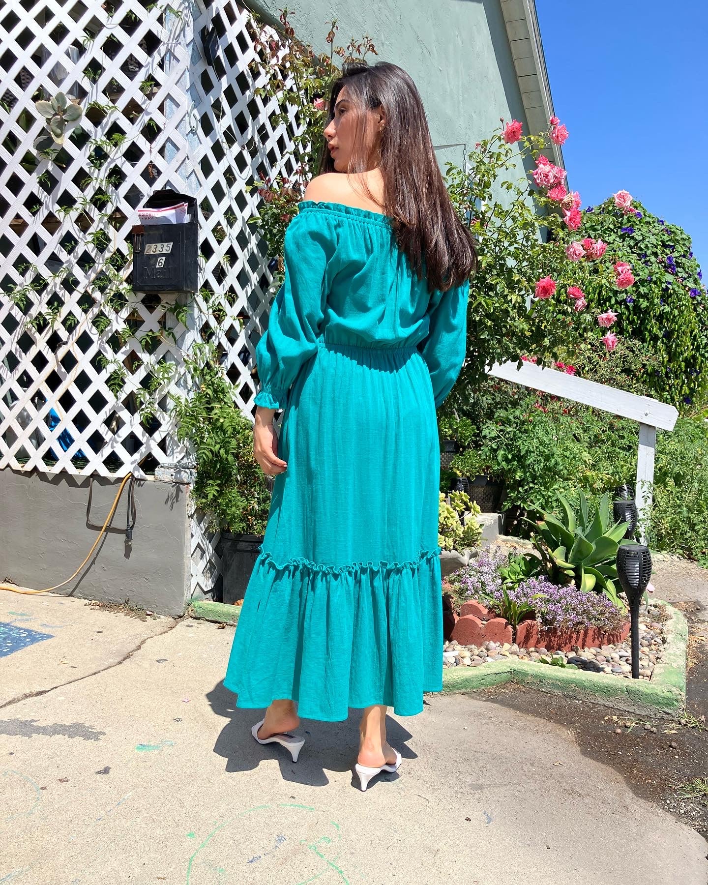 Turquoise Off-the-shoulder Dress