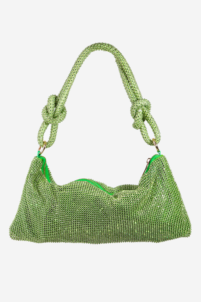 Rhinestone Mesh Rope Handle Hand Bag