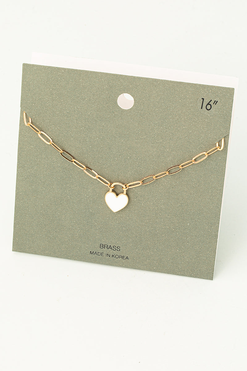 Enamel Heart Lock Pendant Necklace