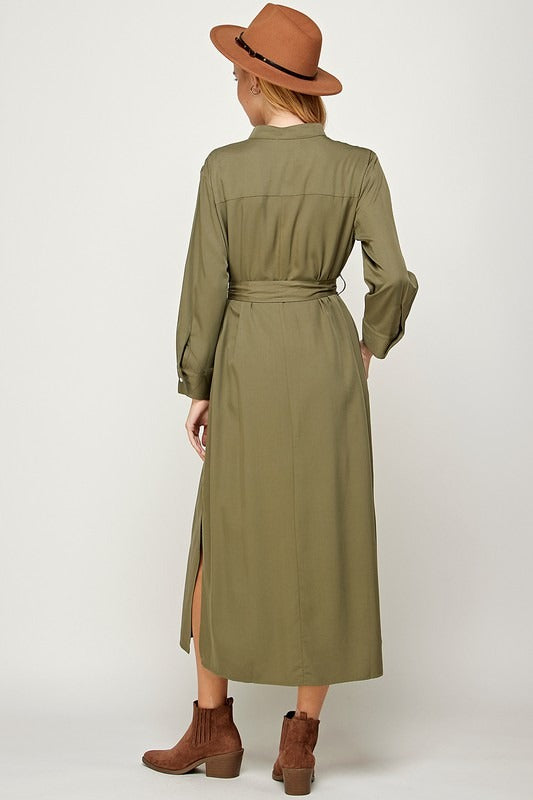 Olive Green Long Sleeves Dress