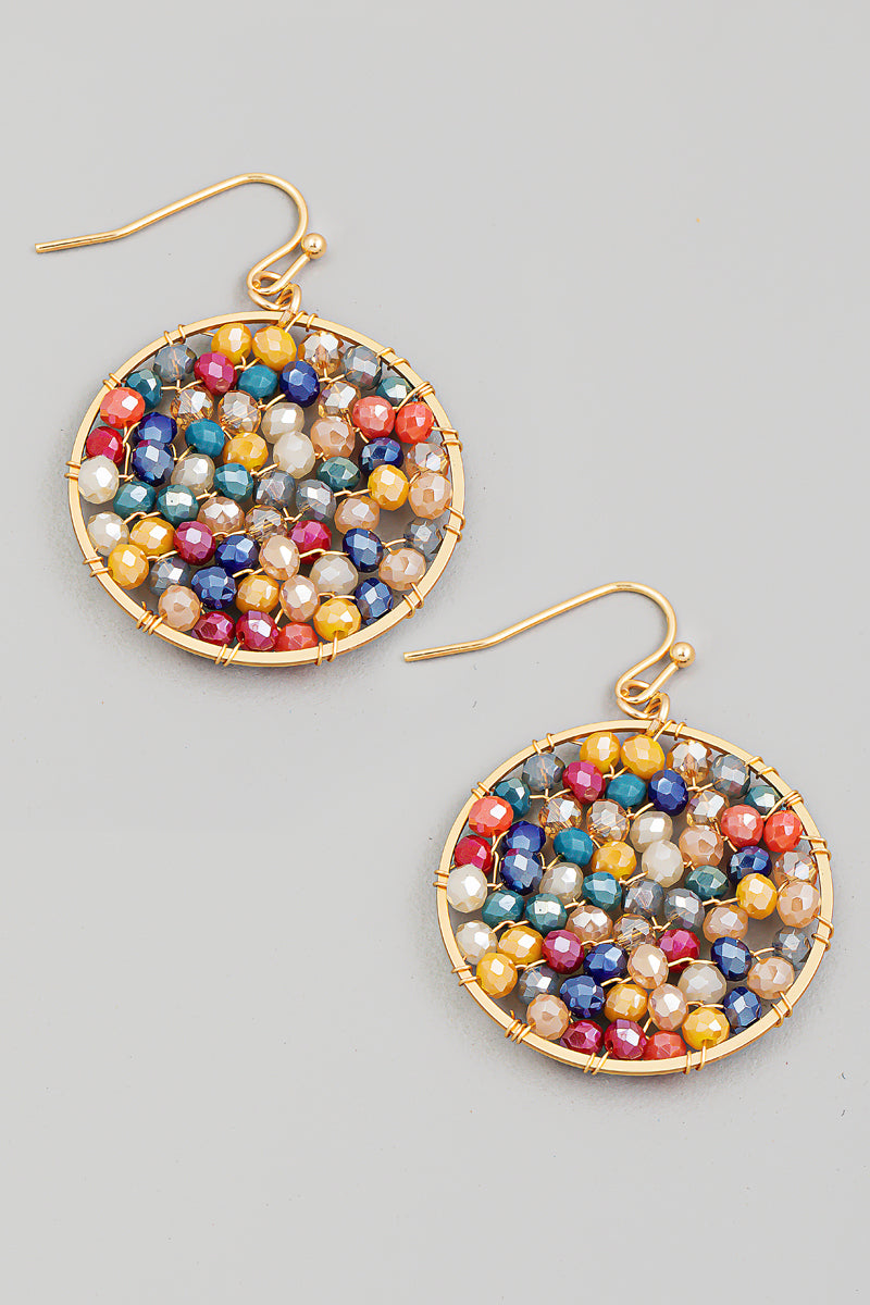 Seed Beaded Circle Disc Drop Earrings