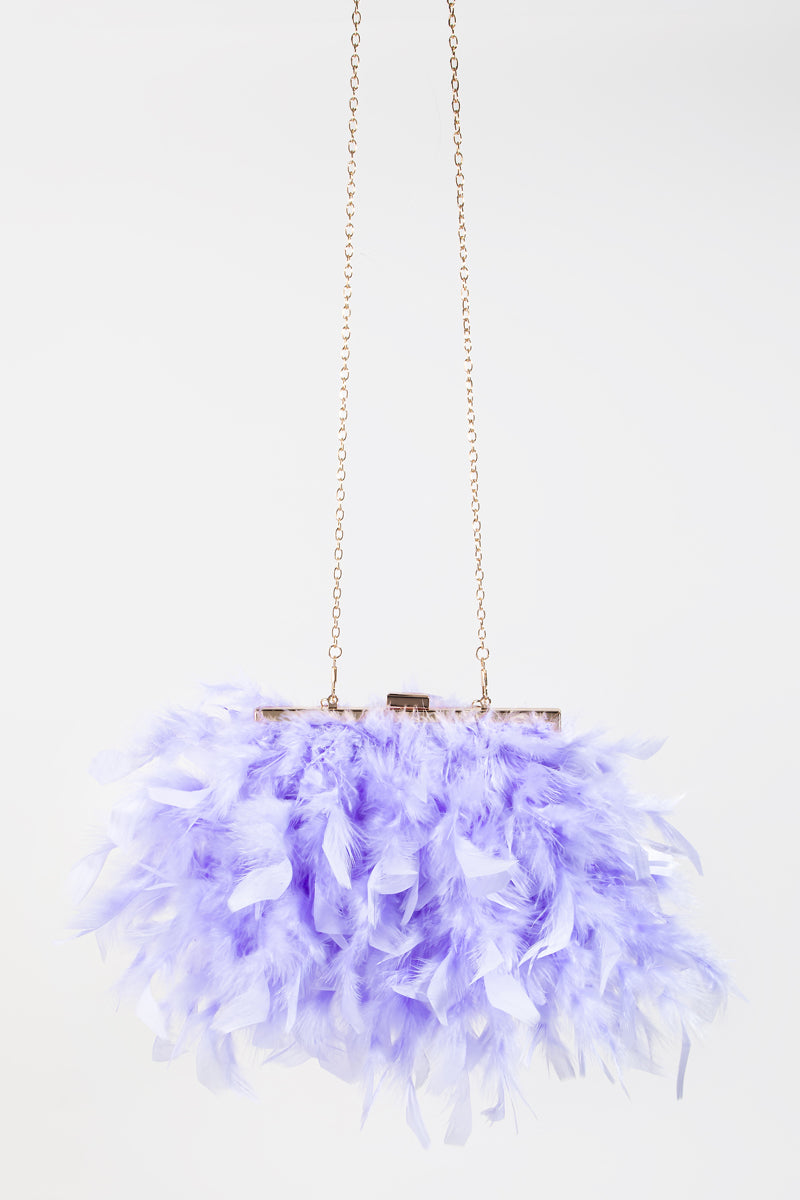 Feathered Chain Strap Hand Bag