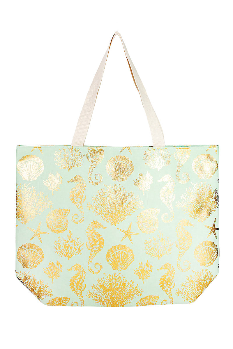 Sea Horse Starfish Print Tote Bag